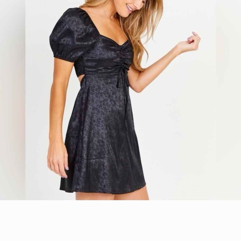 Altar'd State Black Floral Sleeve Dress With Back Cutout